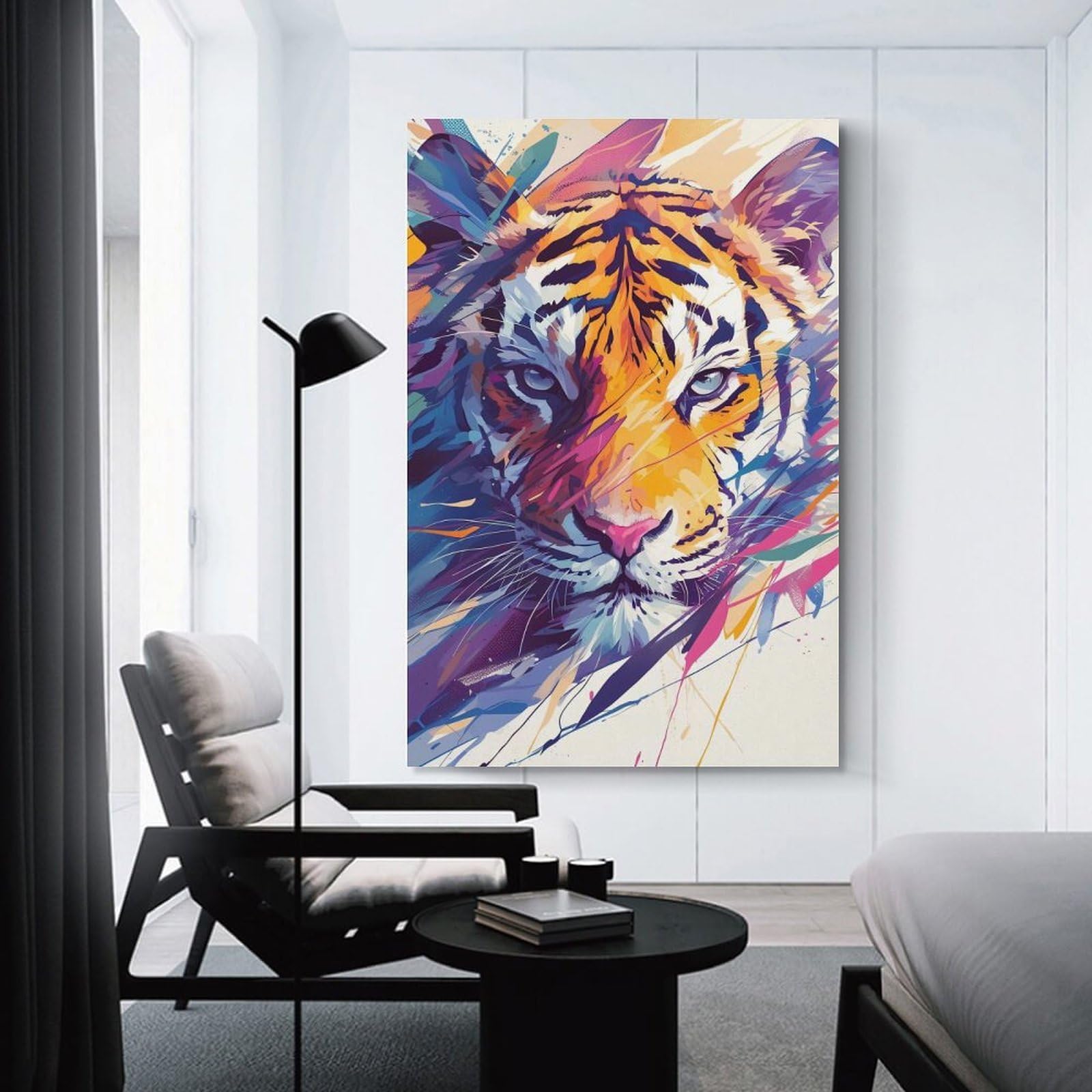 Junmoney Vibrant Tiger Portrait Room Decor Wall Art, 20x30inch(50x75cm), for Living Room, Lounge Or Sitting Room, A Home Accent with Warm Character