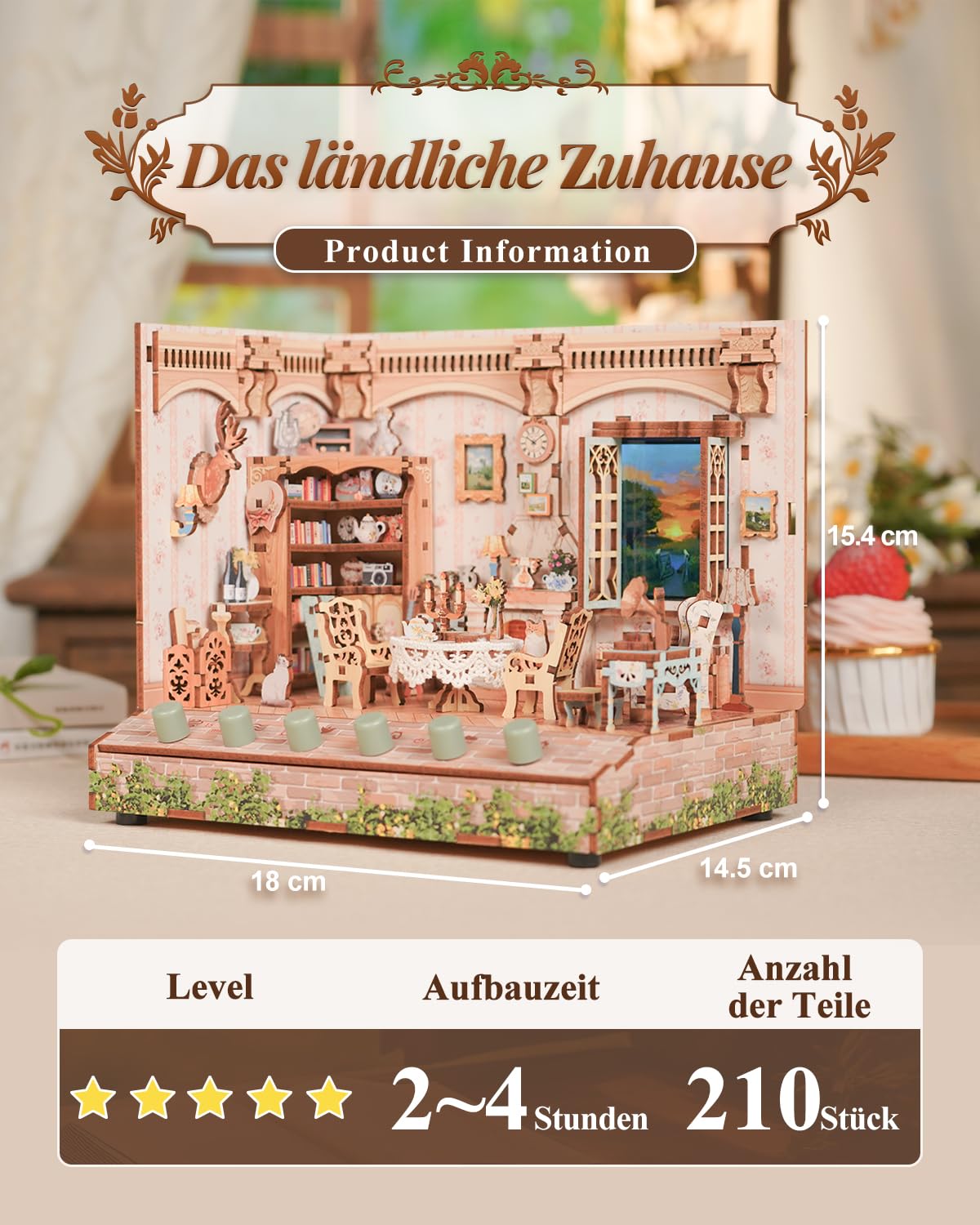 Tonecheer DIY Miniature The Pastoral Home Mini House Model Kits for Adults to Build 3D Wooden Puzzle with Sound Effects - Image 2