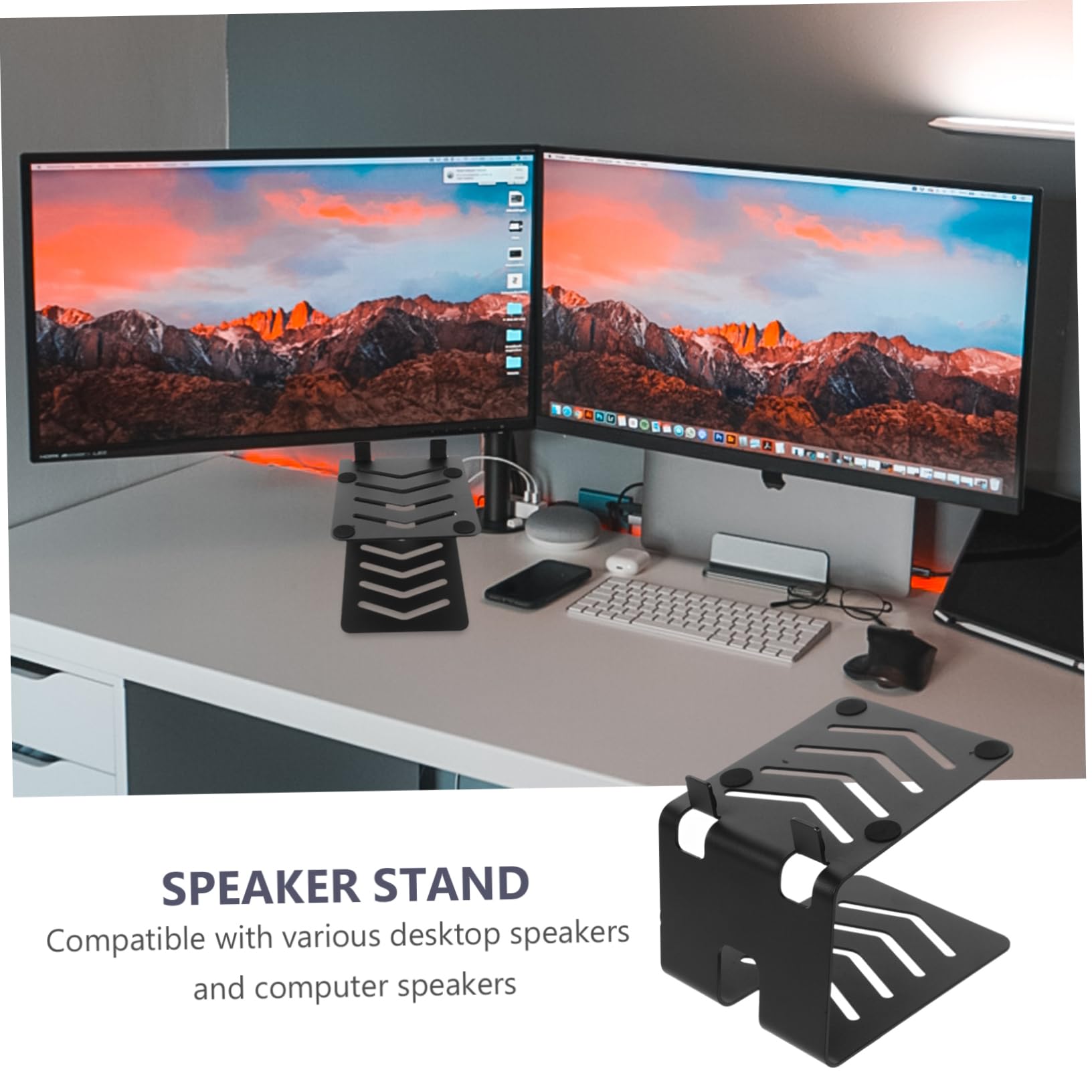 VICASKY Support de Haut-Parleur de Bureau en Acier Noir, Rehausseur Audio | Enceintes et Matériel Audio, Usage Bureau Gaming et Bibliothèque, Rangement Gestion des Câbles
