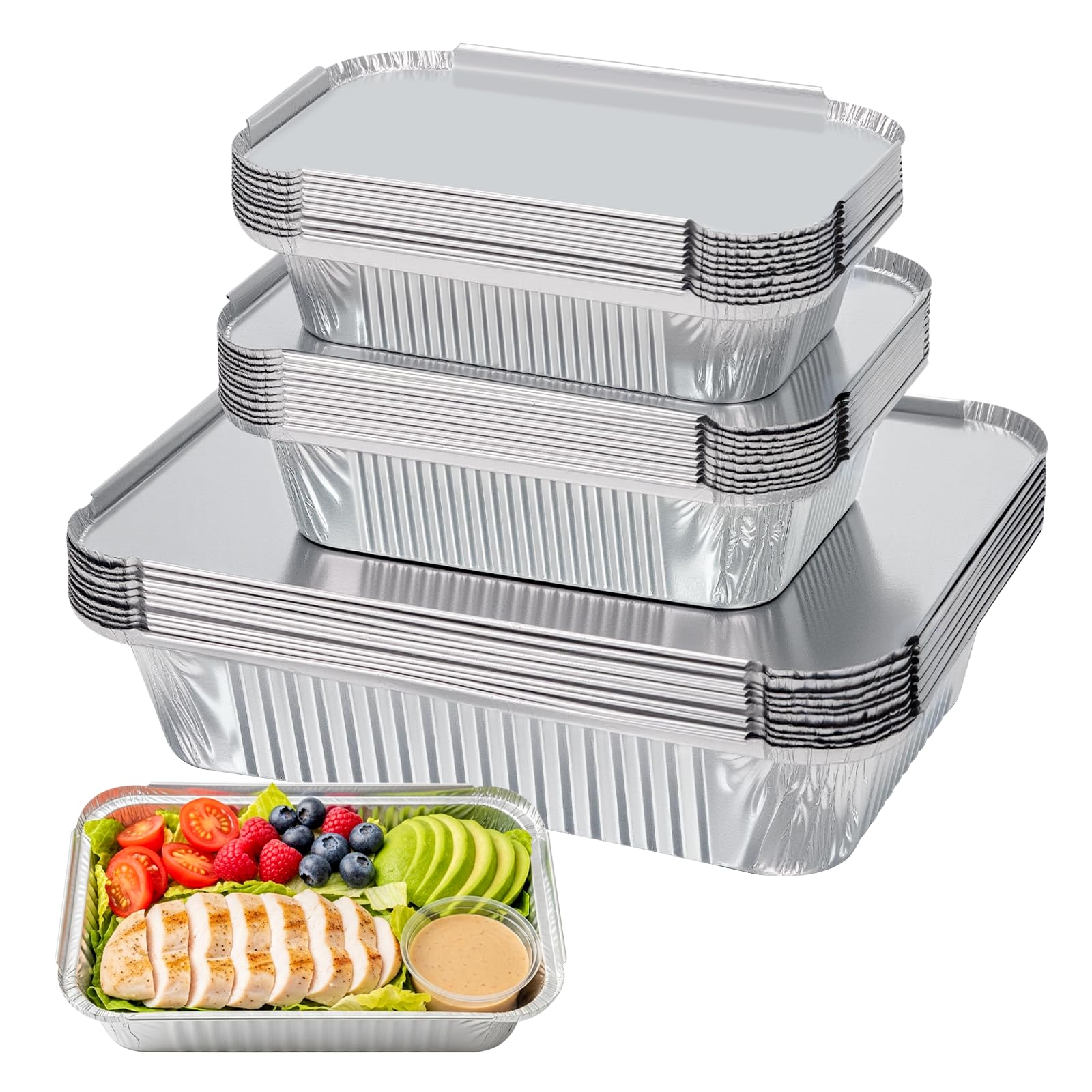 KICNIC 30 Pack Aluminium Foil Trays with Lids, 1750ml, 700ml, 410ml