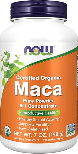 NOW Suplementos, Maca Orgánica (Lepidium meyenii) Polvo Puro, Concentrado 61, Salud Reproductiva*, 7 onzas