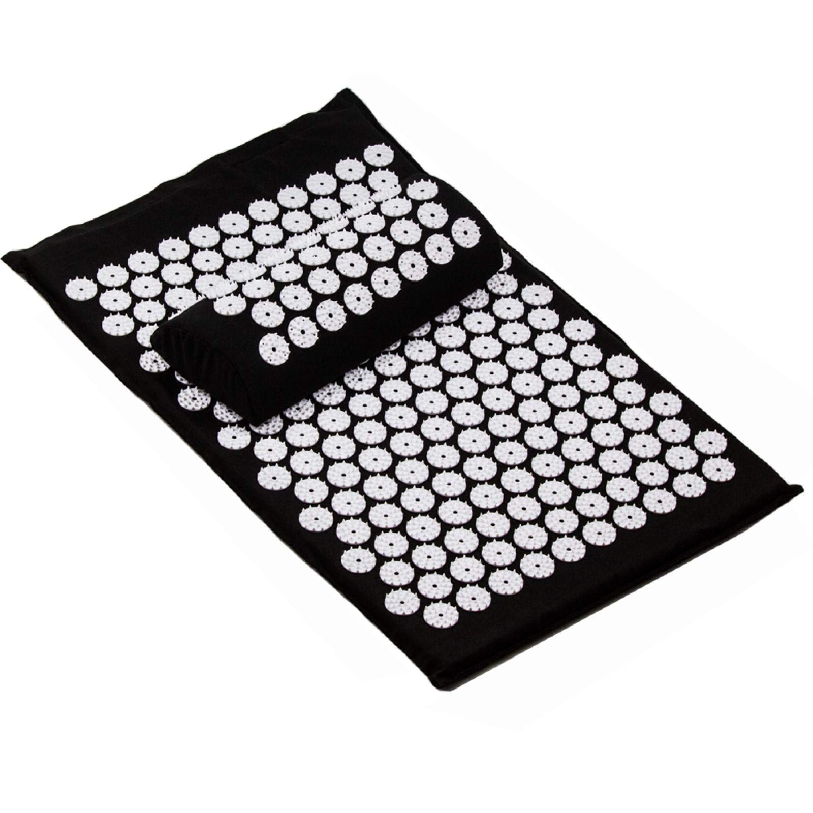 NX - Tappetino massaggiante per agopressione, per schiena, corpo, piedi, alleviare lo stress, il dolore, Shakti, Acupuntura, yoga, con cuscino, M2SetBlack