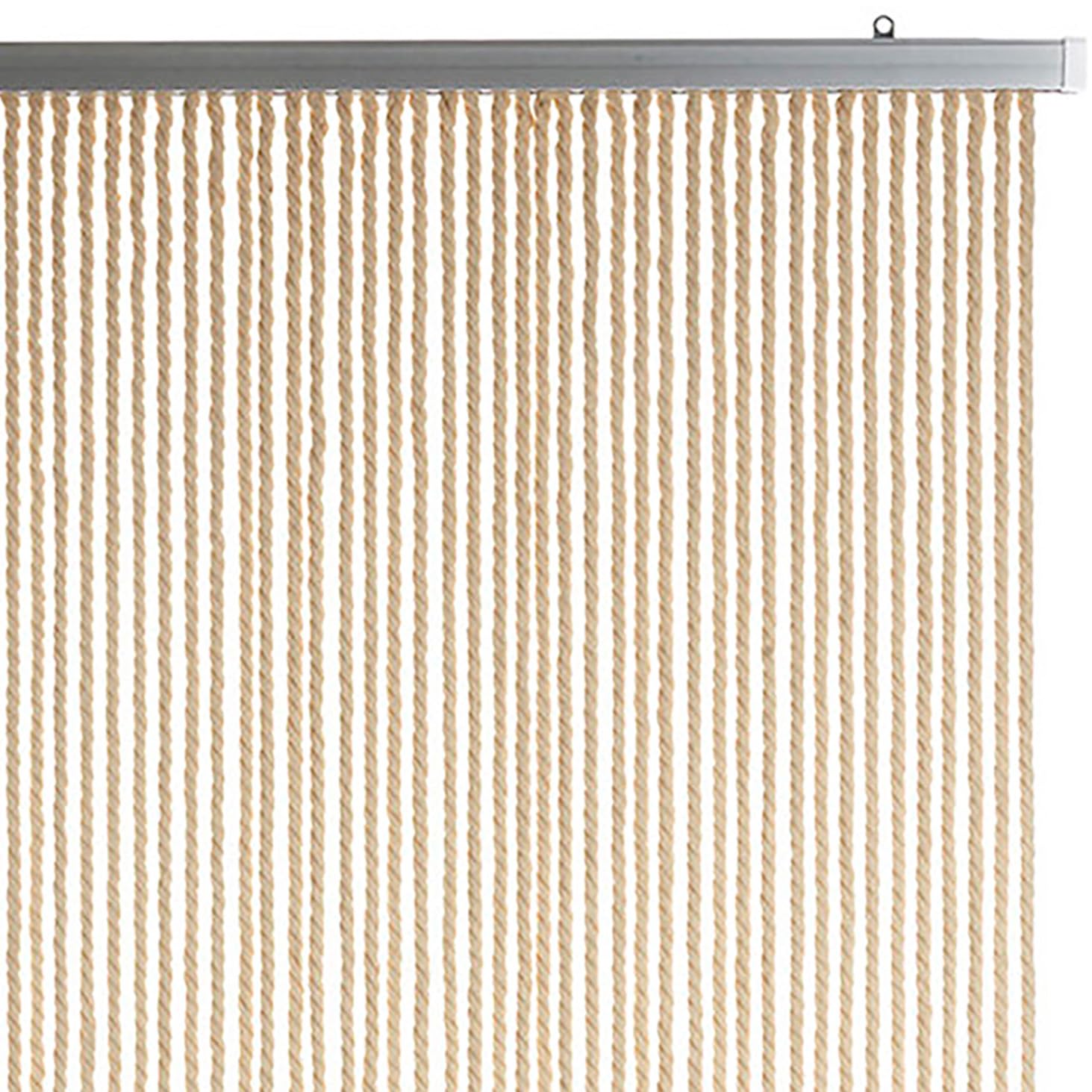 Kobolo Seilvorhang MARITIM 90x195/200cm beige, Türvorhang mit 54 Strängen je 1cm & Aluleiste, luftiger Fadenvorhang als Insektenschutz & Raumteiler, dekorativer Schnurvorhang, für Balkon und Terrasse