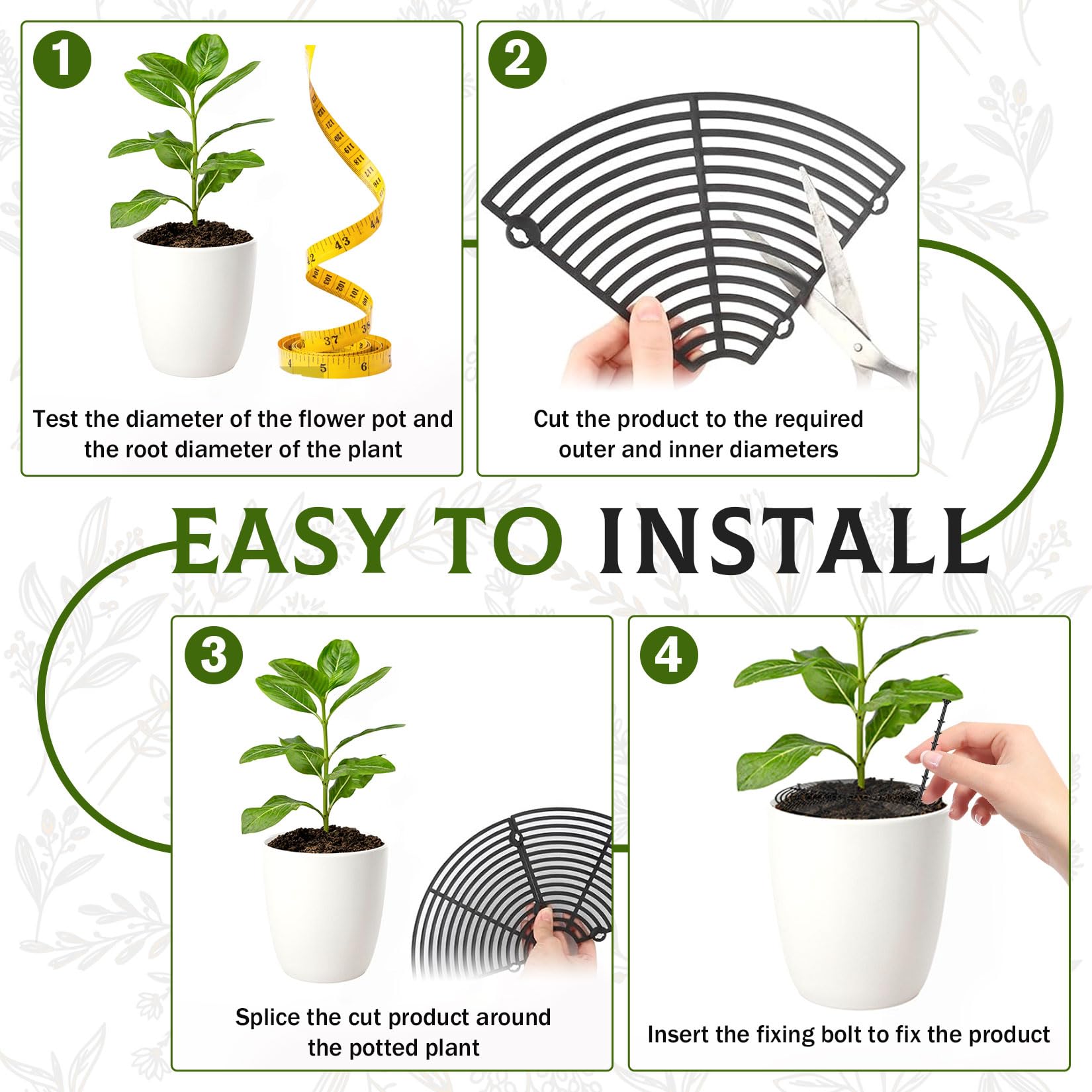 Lot de 4 grilles de protection pour pots de fleurs, 30 cm, taille découpable, protection des plantes, chat, grille pour pots de fleurs, protection des chats, protège la terre des animaux et