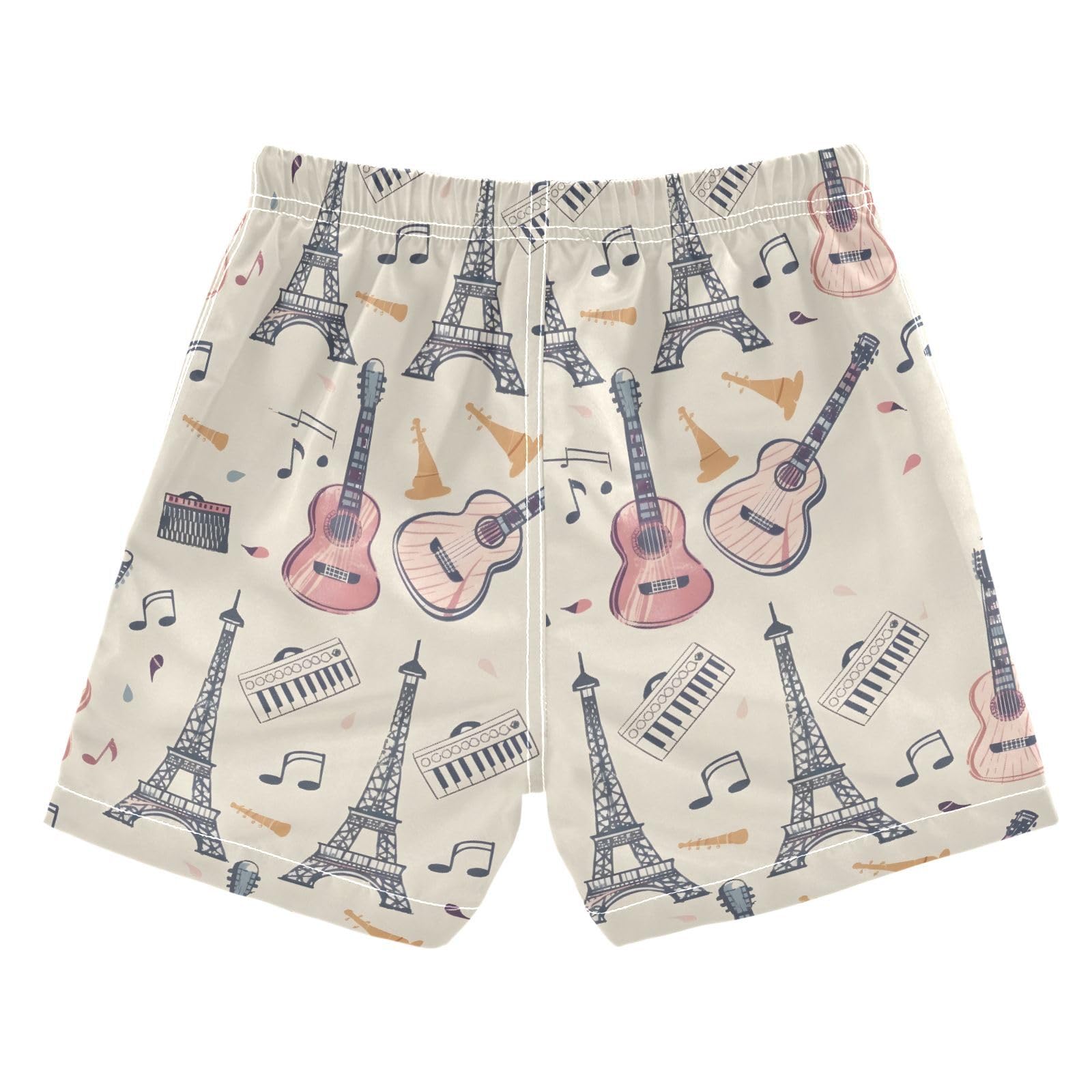 ALAZA Paris Eiffel Tower Guitar Music Boys' Swim Trunks Beach Shorts Quick Dry Swimsuit 8 Years Multicoloured