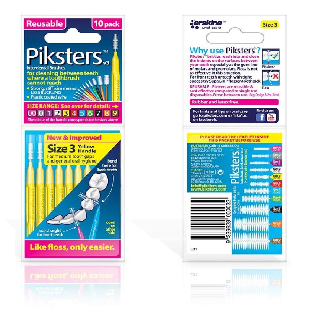 Piksters Interdental Brushes, Pack of 10, Yellow, 0.60 mm, Value Pack of 6 (6 x 10 Pieces)
