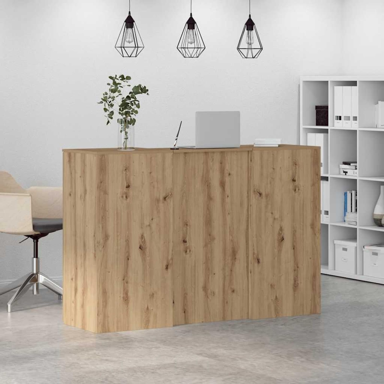 Homgoday Banco Reception con Armadietti 155x50x1035 cm Rovere Artigianale - Scrivania per Ufficio con Ampio Spazio di Archiviazione Truciolato Resistente Facile Montaggio