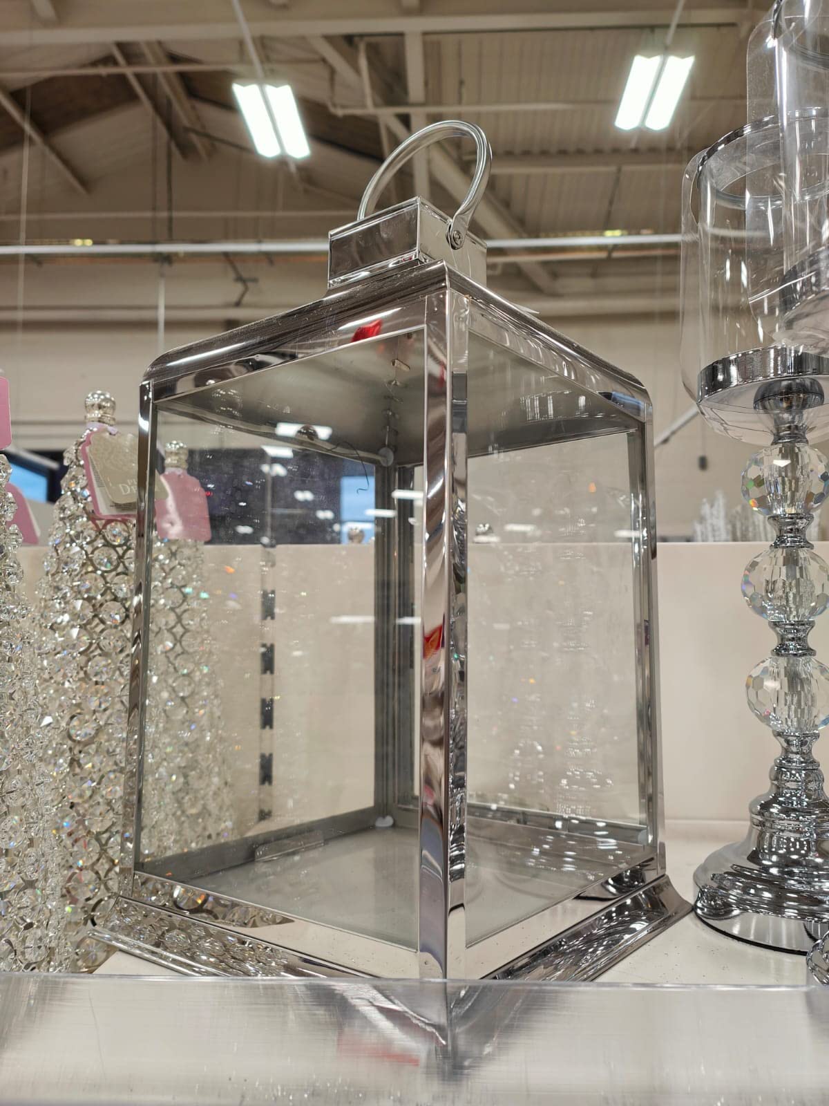 Biznest 40Cm Shiny Silver Lantern Lantern Glass Handing Garden Holder Indoor Outdoor Window Rectangular Shape Summer Party Weddings Event - Silver