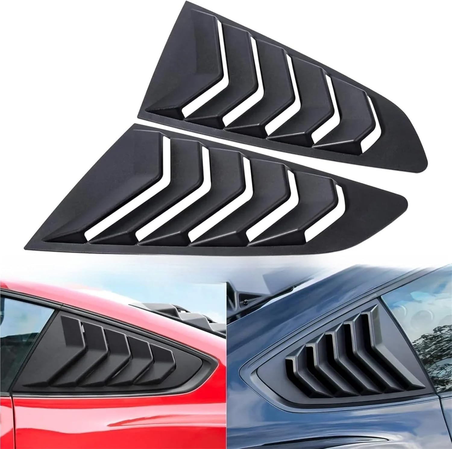Car Rear Louver Window Side Shutter Cover Trim Sticker Vent Scoop ABS Carbon Fiber Black Accessories(Glossy Black) Compatible with Ford Mustang 2015-2020 (Carbon Look)