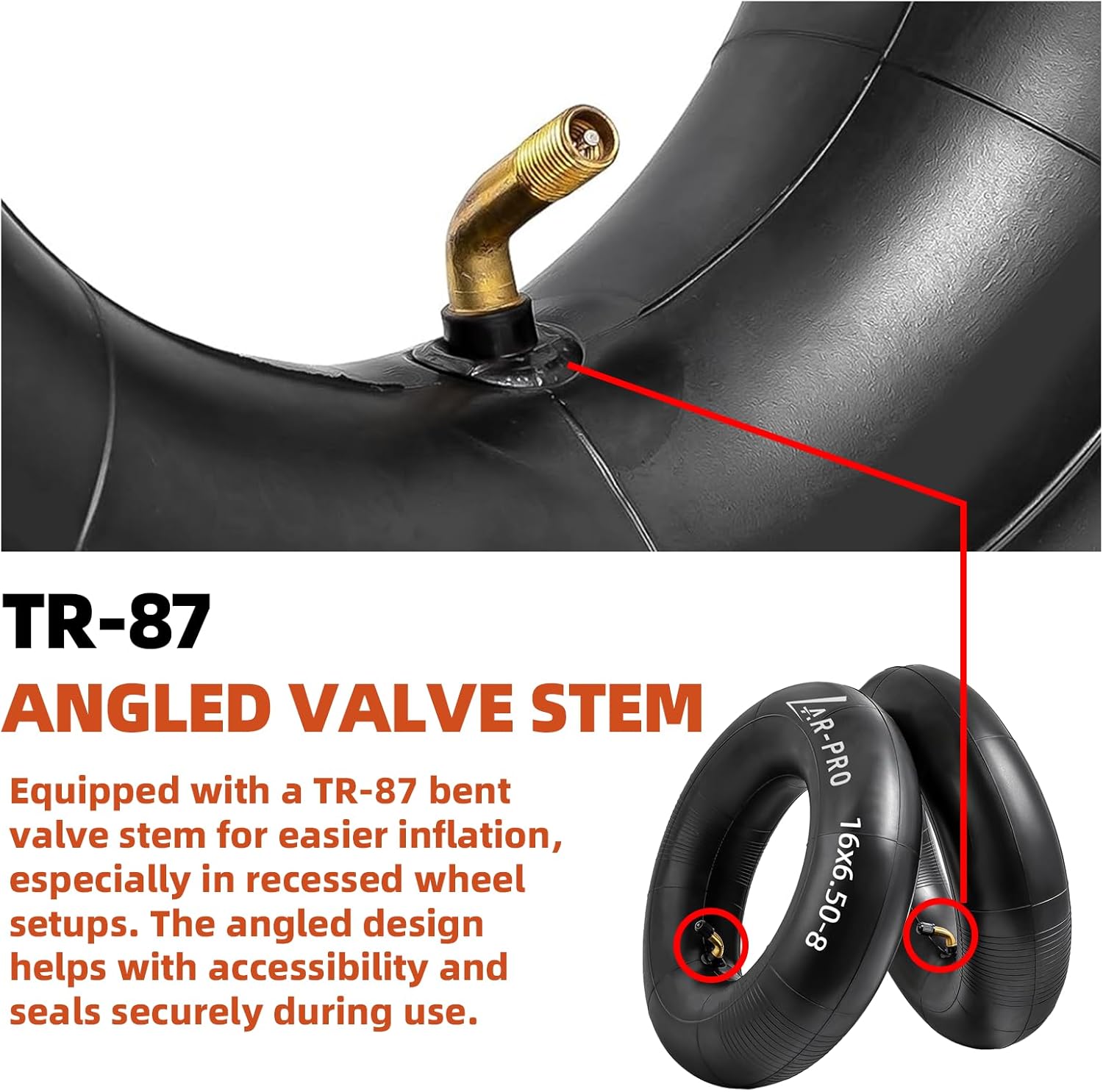 AR-PRO 2-Pack 16x6.50-8 Inner Tubes with TR-87 Bent Valve Stems – Replacement 16x6.50/7.50-8 Heavy-Duty Tubes for Lawn Mowers, Garden Tractors, Golf Carts, Snow Throwers, ATVs, and Utility Trailers