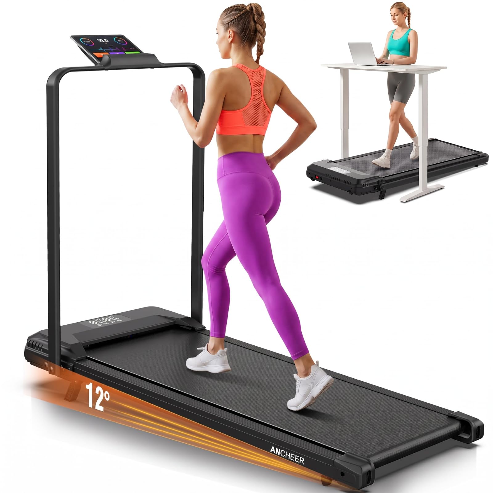 ANCHEER Walking Pad with Incline-Under Desk Treadmill for Home/Office