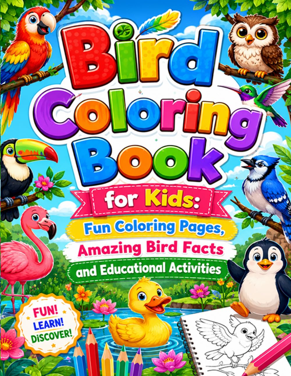 Bird Coloring Book for Kids: Fun Coloring Pages, Amazing Bird Facts and Educational Activities: Discover Amazing Birds Through Coloring, Learning and Fun Activities