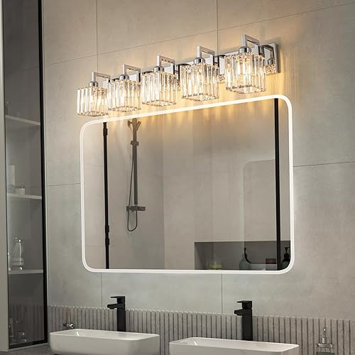 Miniatura 2 de Moderna lámpara de cristal para paredtocador de baño, de 5 luces, color cromo