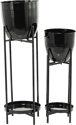 Miniatura 3 de CosmoLiving by Cosmopolitan - Maceta de metal con soporte extraíble, juego de 2 unidades de 32 pulgadas y 24 pulgadas de alto, color negro