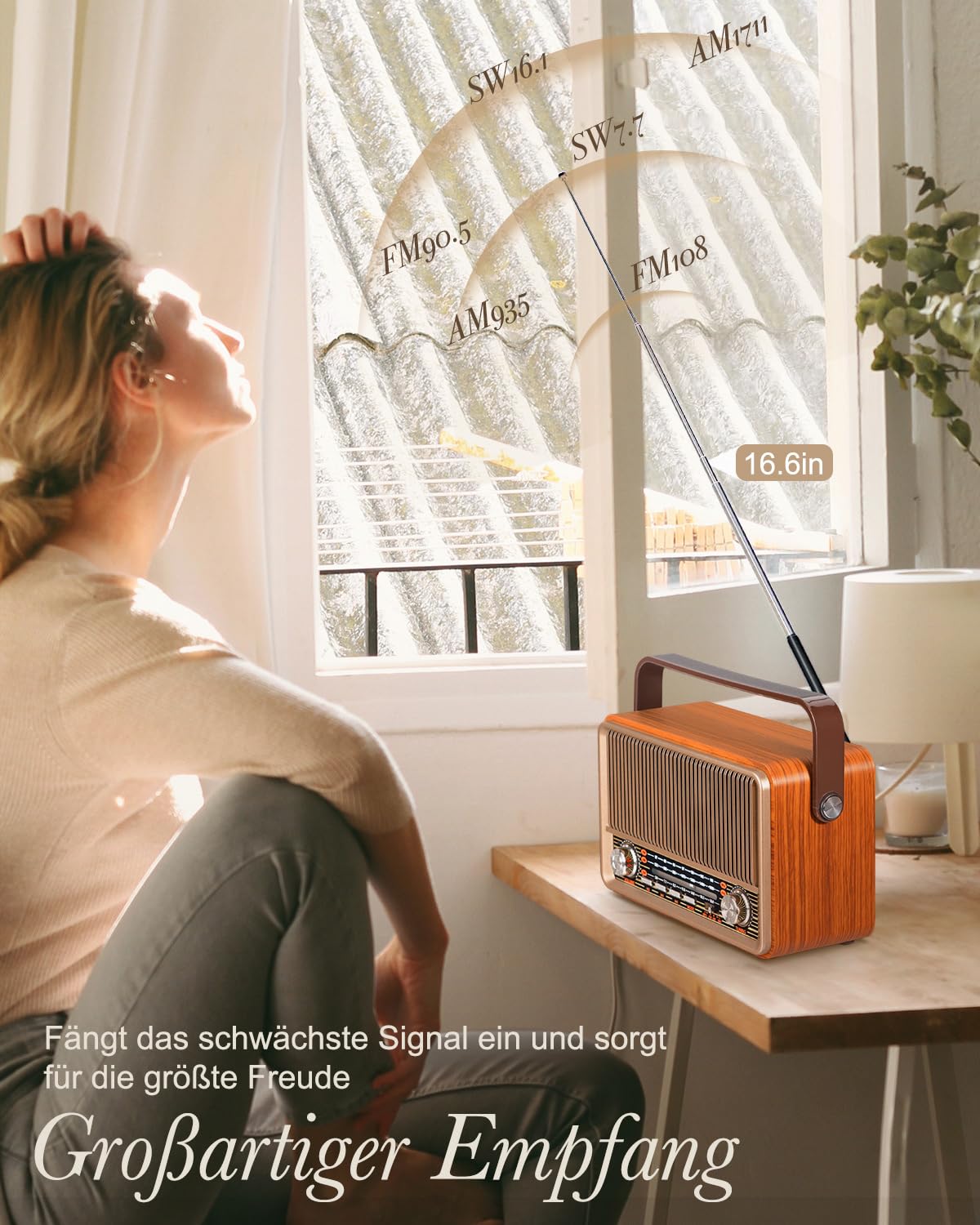 PRUNUS J-120 AM/FM/SW Retro Radio Klein, Kofferradio mit 1800mAh Akku, oder AC-Strom, Küchenradio Nostalgie Radio mit Bluetooth, Unterstützt USB/TF/AUX Funktion, Einfaches Radios für Senioren.