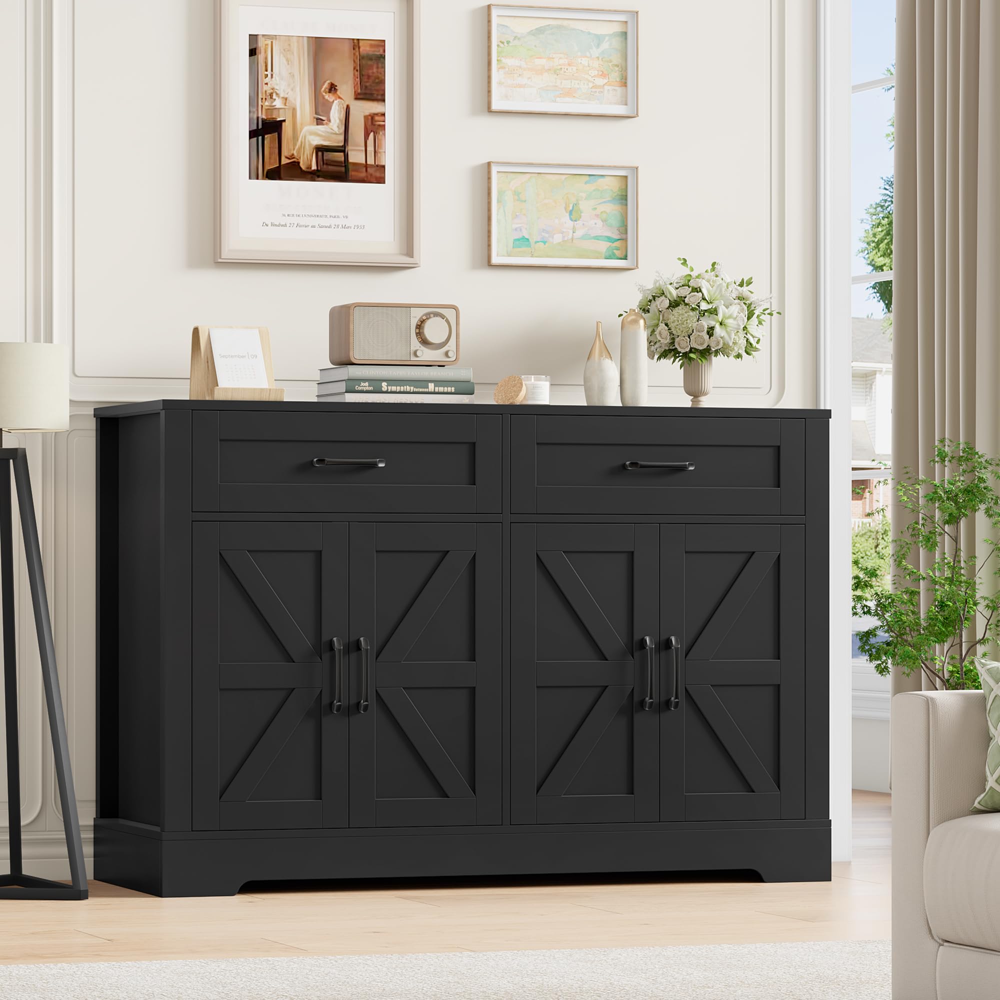 HOCSOK Sideboard Küchenbuffet mit Arbeitsplatten, küchenschrank 2 Schubladen und 4 Türen für Küche,Wohnzimmer, Flur und Esszimmer