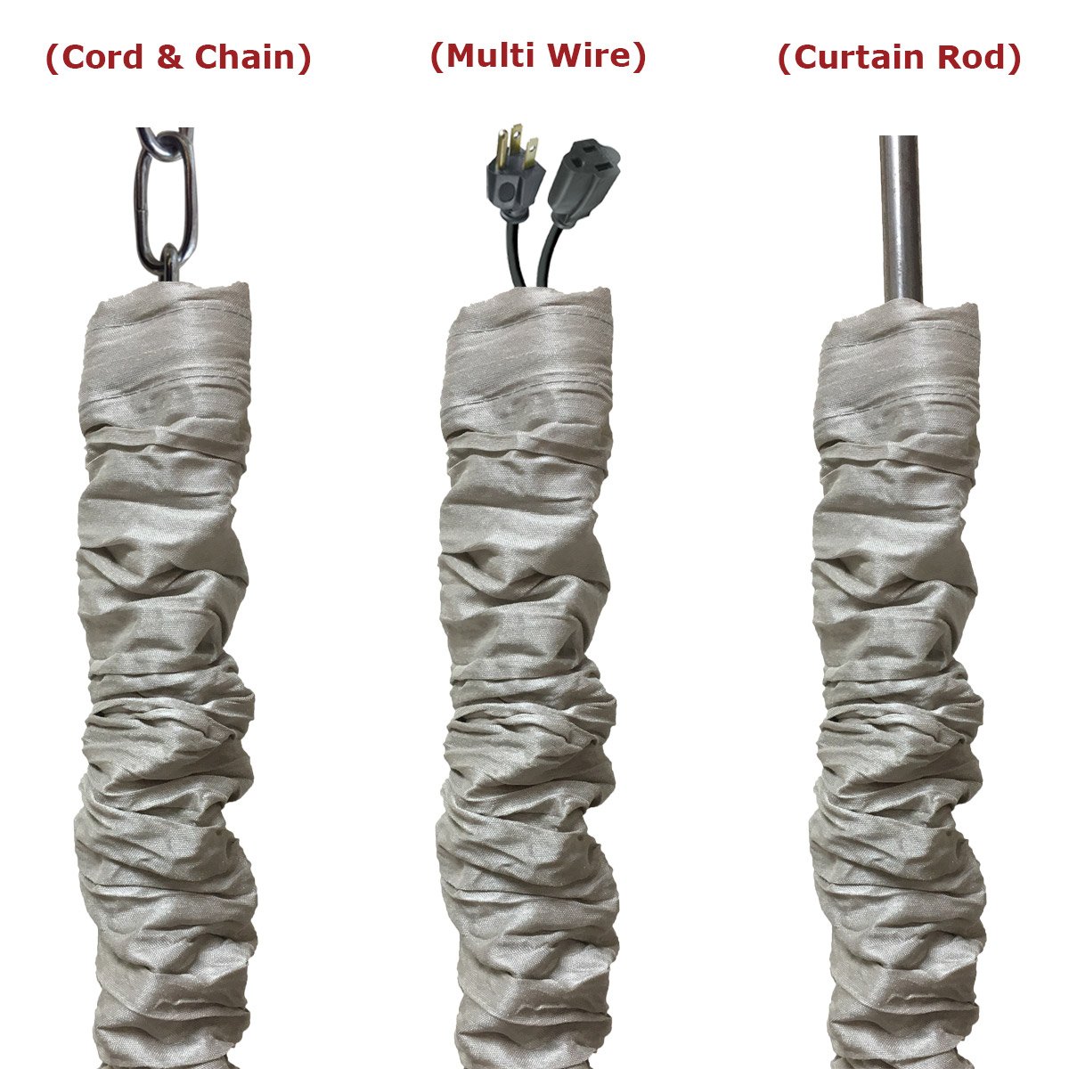 Royal Designs, Inc. Cord & Chain Cover 4 ft Silk Type Fabric, Chandelier Pendant Lighting Chain & Cable Management, Touch Fastener, Gray - 2 Pack