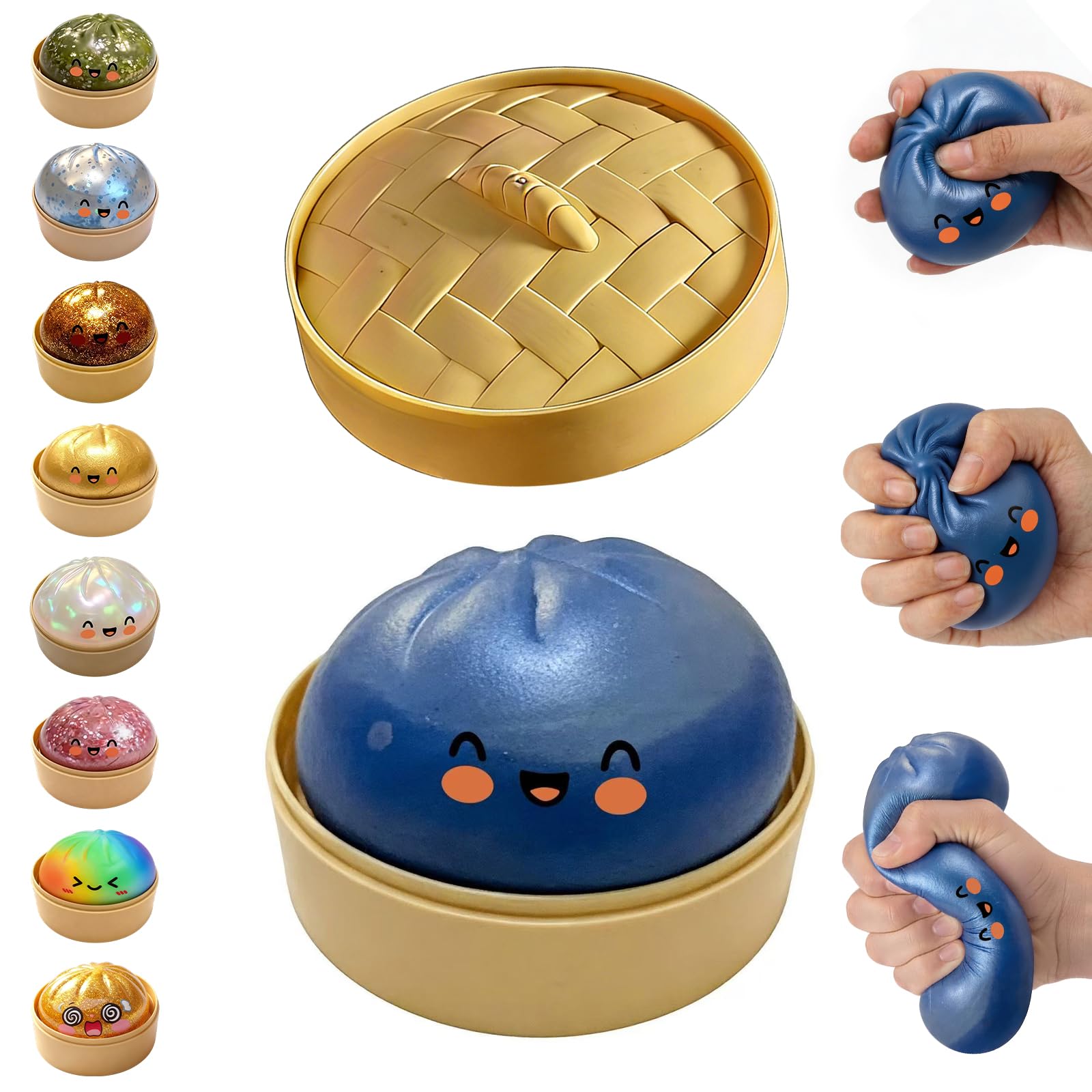Glitter Dumpling Squishy,Dumpling Squishies,Glitter Dumpling Mystery Box,Colorful Dumpling Stress Balls Fidget,Jumbo Squishy Toy with Steamer Box,Soft Squeeze Decompression Dough (Glitter White) — view 12