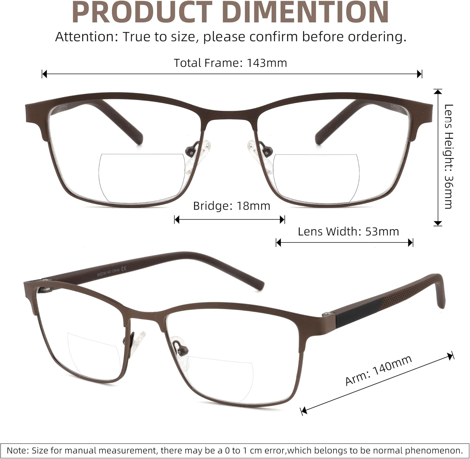 2 Pack Mens Bifocal Reading Glasses Bi Focal Matel Rectangle Readers Spring Hinge Far/Near Dual-use Eyeglasses - Image 2