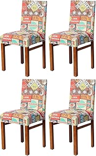 Amazon Brand - Solimo Polyester Spandex Retro Printed Road Signal Dining Chair Cover, Stretchable & Washable Slipcover, Red (Set of 4)