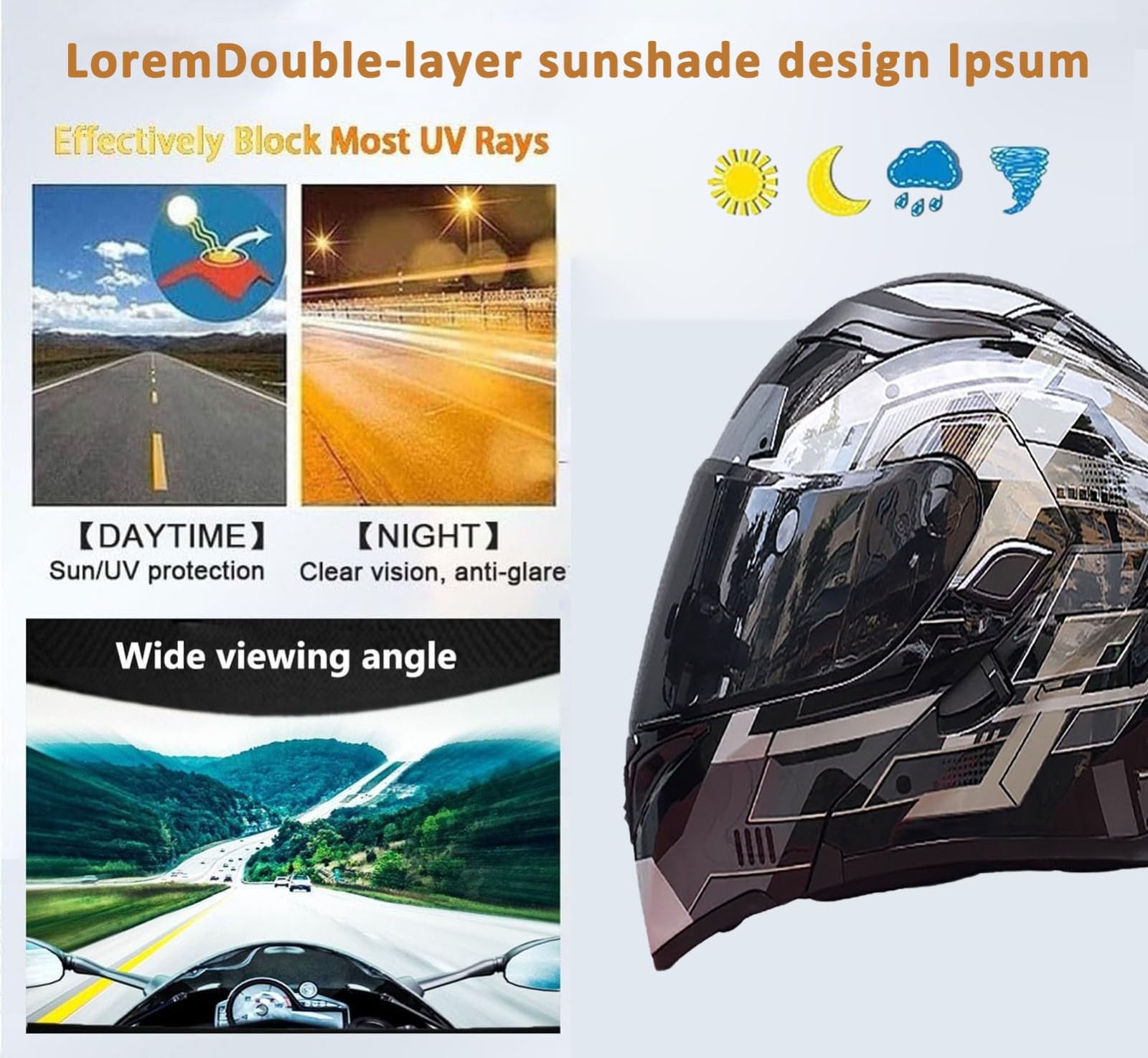 Modularer Motorradhelm, Klapphelm Mit Doppelvisier, DOT/ECE-Geprüft, Integralhelm Für Erwachsene (Männer Und Frauen)
