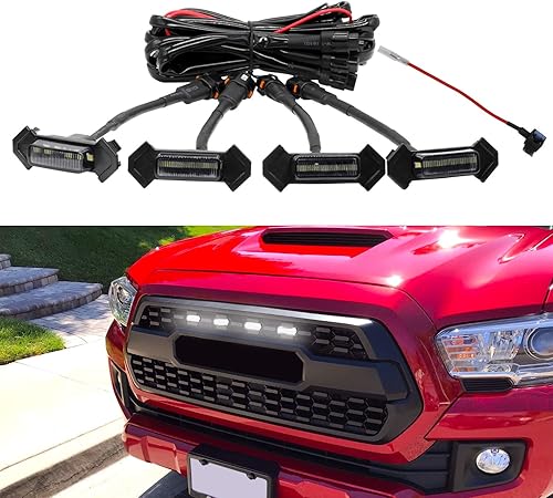 Seven Sparta Luces LED para parrilla, 4 unidades con fusible para parrilla Toyota Tacoma TRD PRO 2016-2023 (luz blanca con carcasa negra)