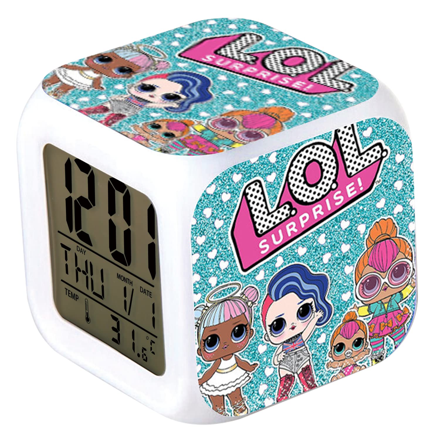 Padieoe Alarm Clock Digital Clock with Temperature Big LED Night Light, Smart Alarm Clock with Charging Cable for Girls Kids Teenagers Gift Bedroom Decor (Green), 8 x 8 x 8 cm