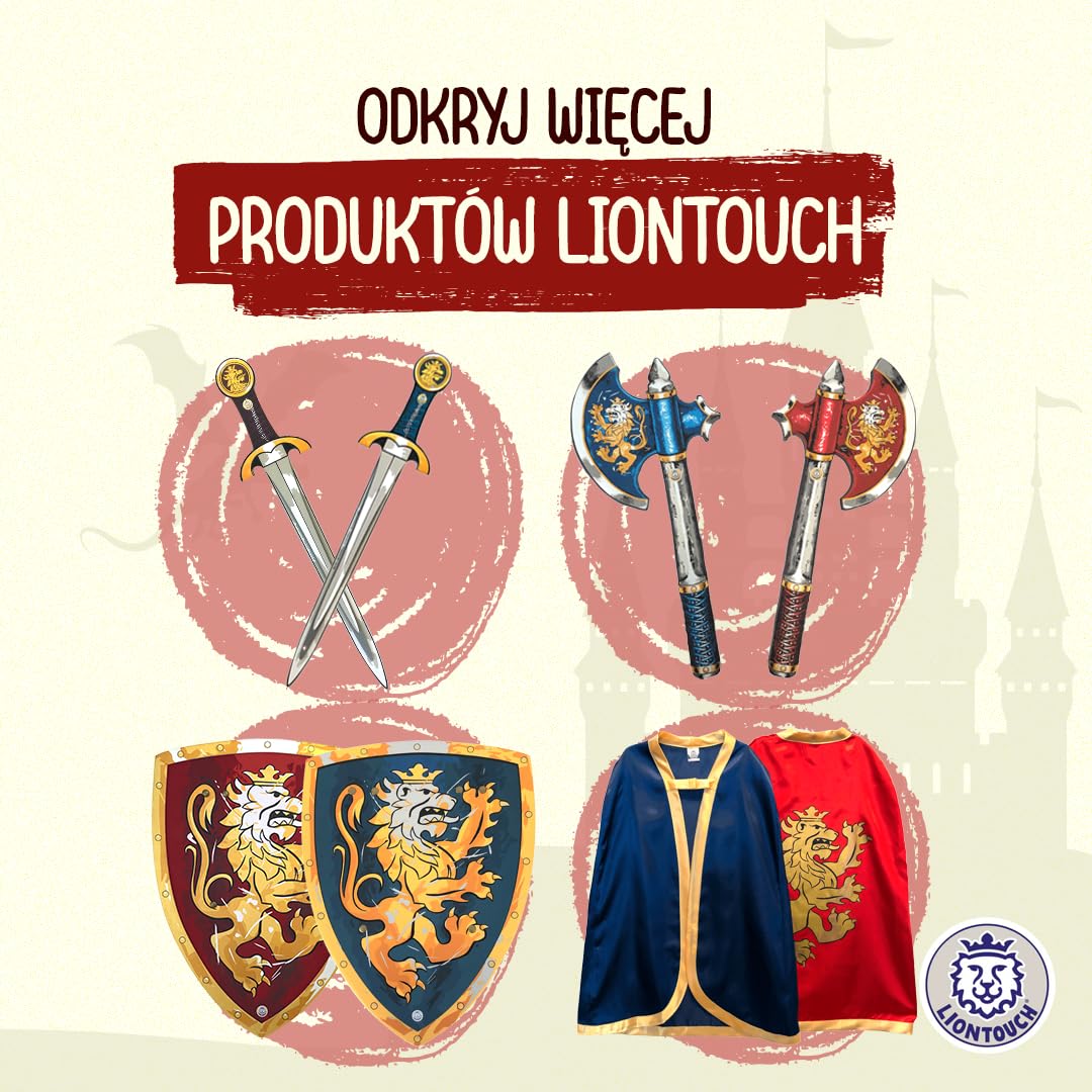 Liontouch Szlachetny kask rycerski, niebieski i czerwony, średniowieczna zabawka do zabawy w formie pianki dla dzieci z dekoracją złotego lwa, trwałe i bezpieczne akcesoria do przebrania i kostiumów