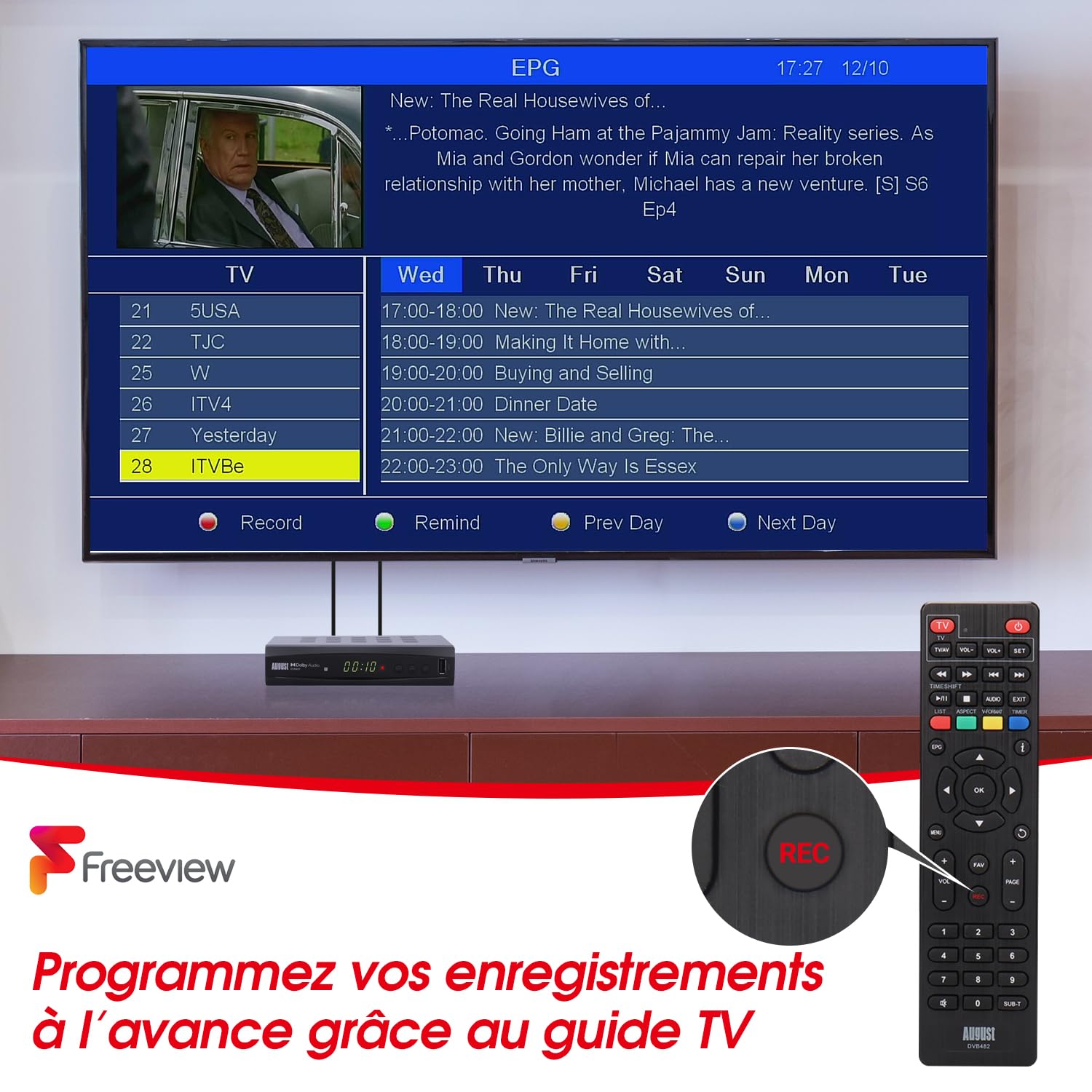 August DVB482 Décodeur Enregistreur TNT HD HDMI Full HD 1080p 2 chaînes simultanées