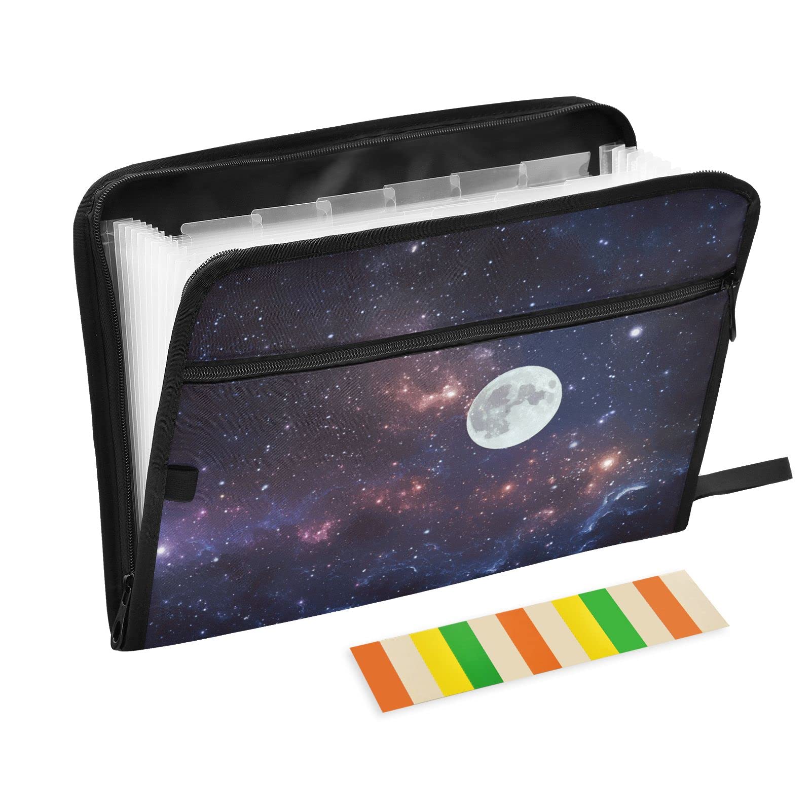 13-Pocket Expanding File Organizer - Portable Document Folder With Labels, Purple Starfield Galaxy Design - View #5