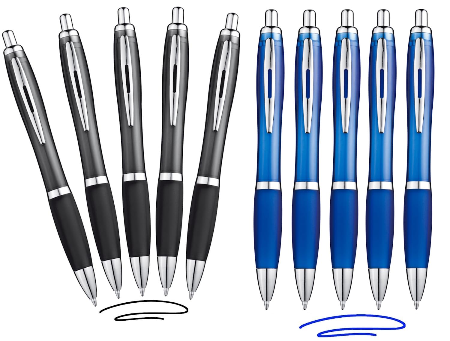 Libetui Set of 10 Ergonomic Ballpoint Pens: 5 x Blue and 5 x Black Ink Non-Slip Grip Zone Large Capacity Black Blue Retractable Ballpoint Pen Blue Writing & Black Writing โ image 1