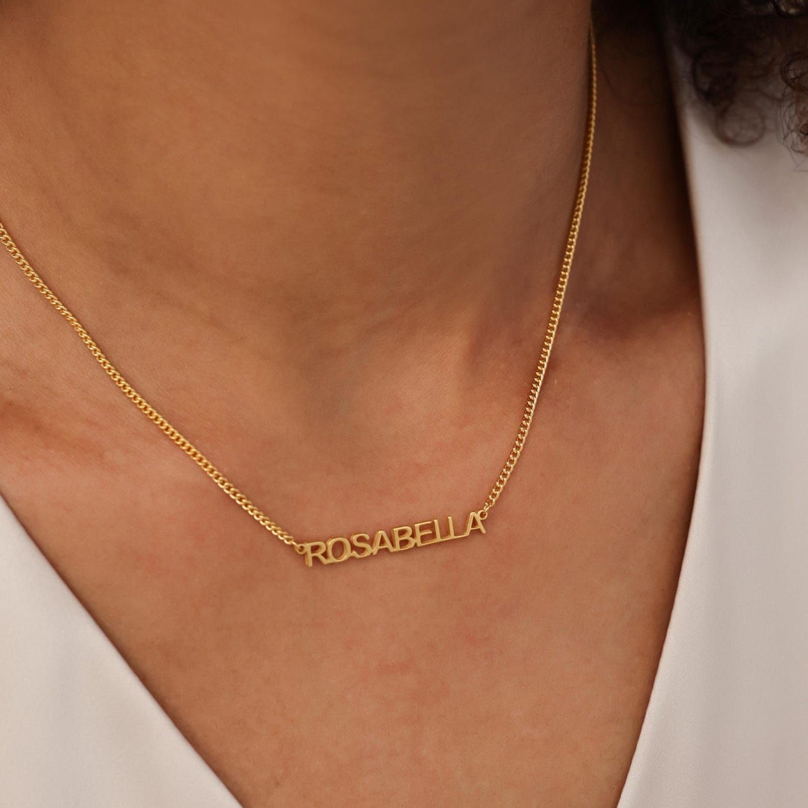 Personalizzato blocco nome collana argento sterling 925 grumetta Catena Madre Giorno fatto a mano anniversario personalizzato