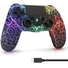 ISHAKO Controller for PS4, Wireless Controller Black for Sony PlayStation 4/Pro/Slim, Remote Control with Adjustable RGB Light/1000mAh Battery/6-Axis Motion Sensor/Double Vibration