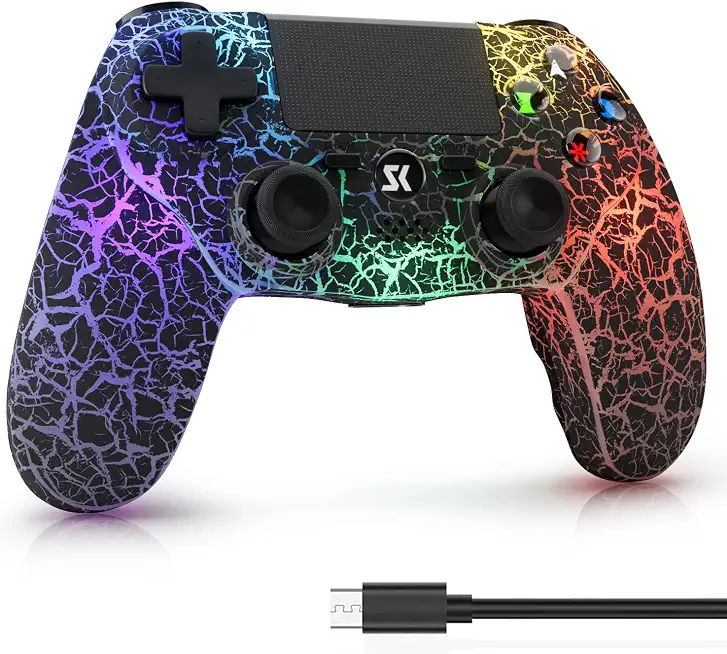 ISHAKO Controller for PS4, Wireless Game Controller for PlayStation 4/Pro/Slim/PC Windows, with 1000mAh Battery, 4-modes RGB Lighting,Double Vibration, 6-Axis Motion Control (Black)