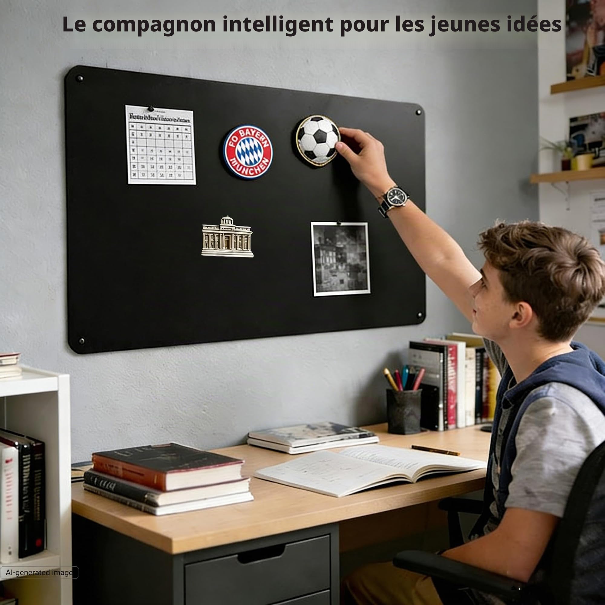Tableau magnétique, noir, 30 x 70 cm, avec force magnétique puissante, pour photos et souvenirs, tableau magnétique mat pour salon, bureau, idéal pour les amateurs de voyage