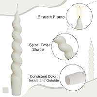 Vista 3 de Velas cónicas en espiral sin perfume, color blanco, 4 velas trenzadas de 7.5 pulgadas, hechas a mano, para cena, boda, decoración del hogar