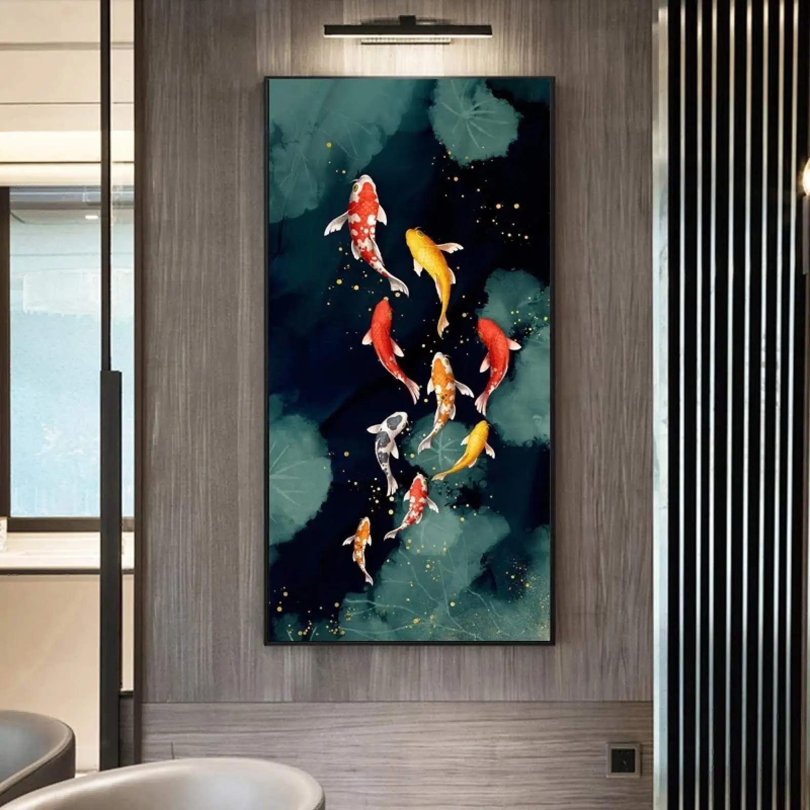 Cuadro abstracto de peces koi sobre lienzo, decoración de pared para sala de estar, dormitorio y hogar (40x80cm/marco interno)