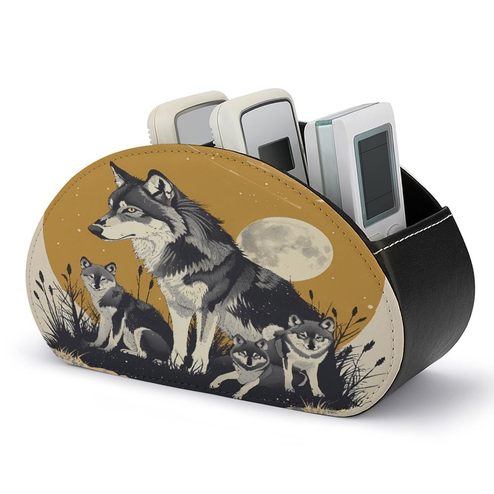 Btcowzrv Style Wolves Family Remote Control Holder With 5 Compartments