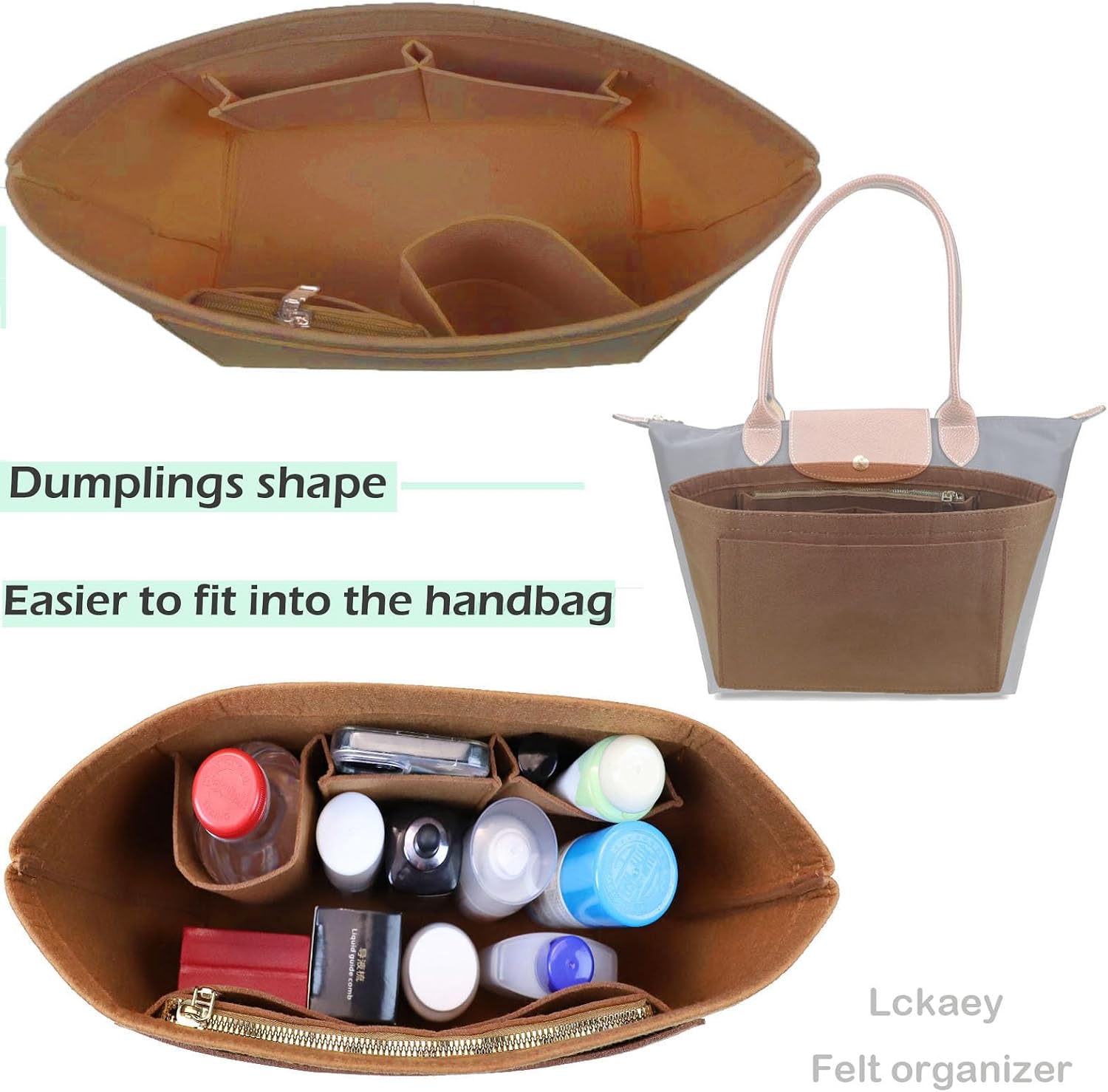 Lckaey bag Organizer Insert for Longchamp Pliage Neo Handbags Insert Organizer 1012camel-M