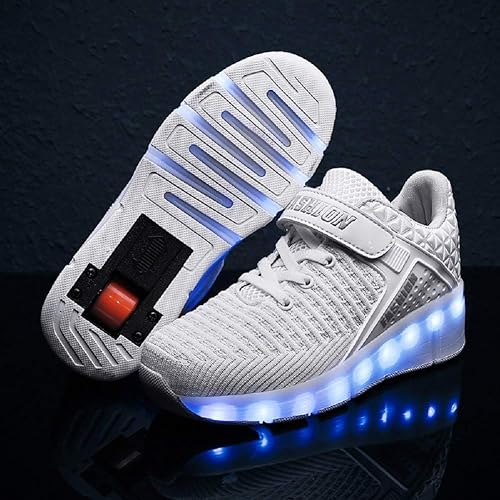 Miniatura 7 de Ylllu - Tenis de patinaje con ruedas LED USB para niños, zapatos con ruedas y luces para niños y niñas