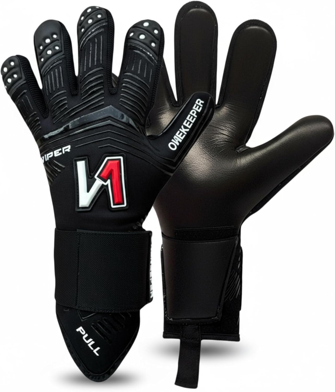 ONEKEEPER Viper Goalkeeper Gloves – Soccer Goalie Gloves for Kids, Youth & Adults – 3.5mm German Contact Latex Grip, Negative Cut Slim Fit, Removable Strap, Black White Gold, Sizes 5–12