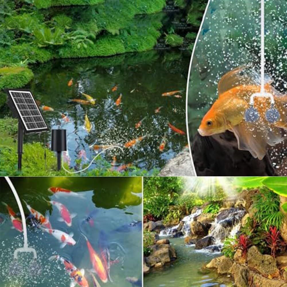 Solar Teichbelüfter mit Timer, Leise Sauerstoffpumpe für Teich und