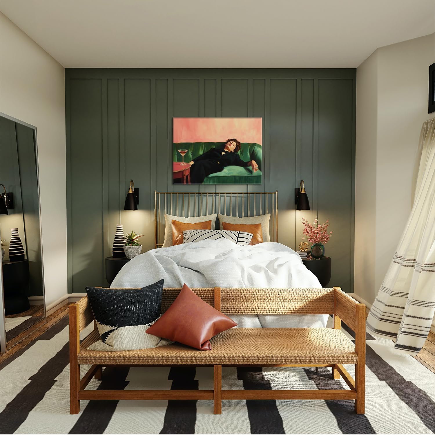 Vintage Woman Wall Art Funky Victorian Lady Lying on Couch Canvas Prints Moody Painting Poster Eclectic Aesthetic Wall Decor Picture Home Decor for Girly Bedroom Living Room 16X24Inch Framed