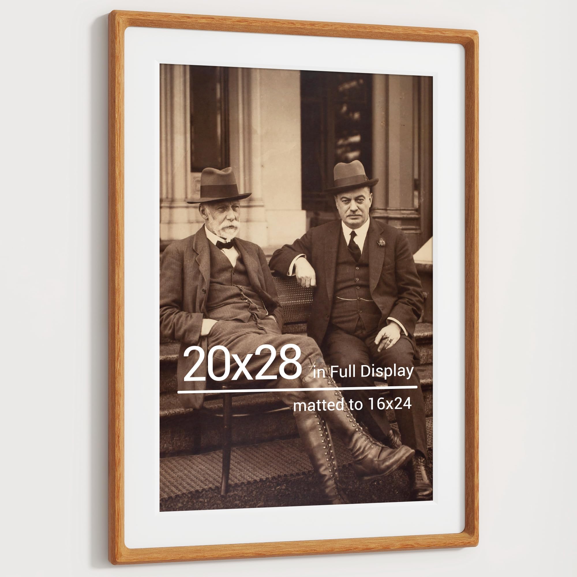 Heimlove 20x28 Picture Frames Natural Teak, Handmade Wood Poster Frame with Mat to 16x24