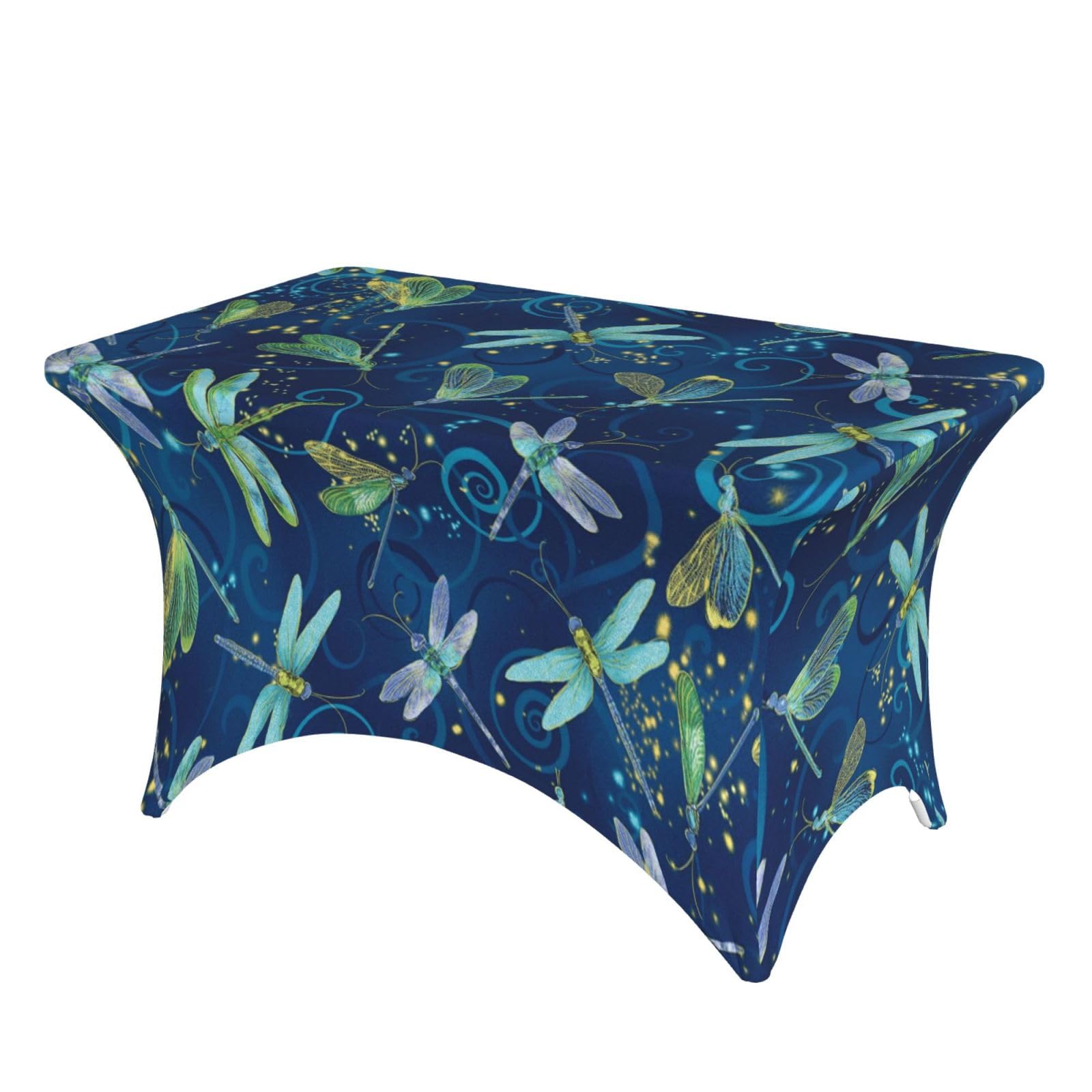 Dcehgew Blue Dragonfly 4Ft Spandex Rectangular Table Cloth, Printed Fitted Elastic Tablecloths Washable Table Cover For Event, Wedding, Banquet & Party