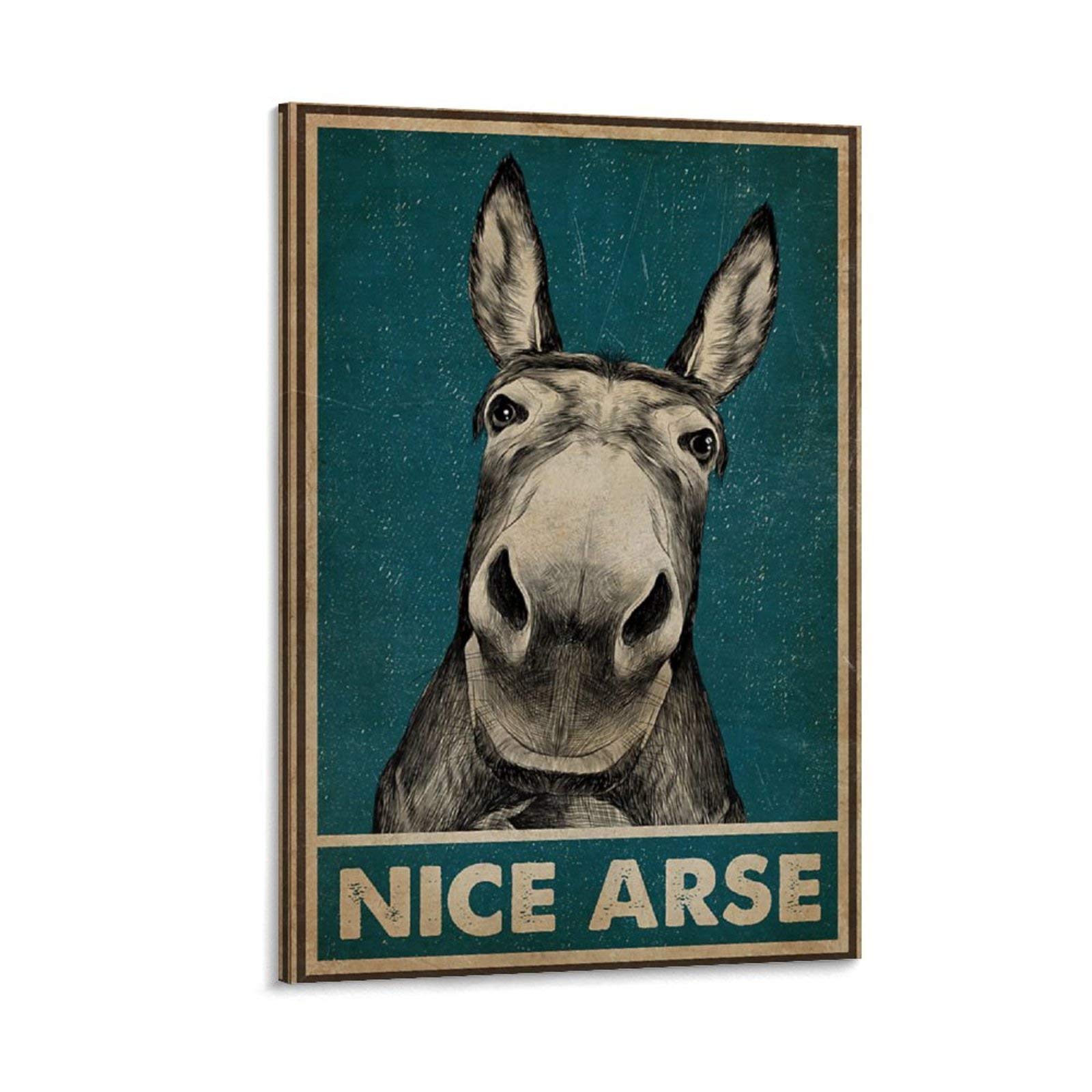 Gangpao Frame-Style1 Vintage Poster Nice Arse Donkey Retro Poster Canvas Print Artwork Wall Art Decor Poster For Modern Homes Office Bedroom 12X18inch(30X45cm)