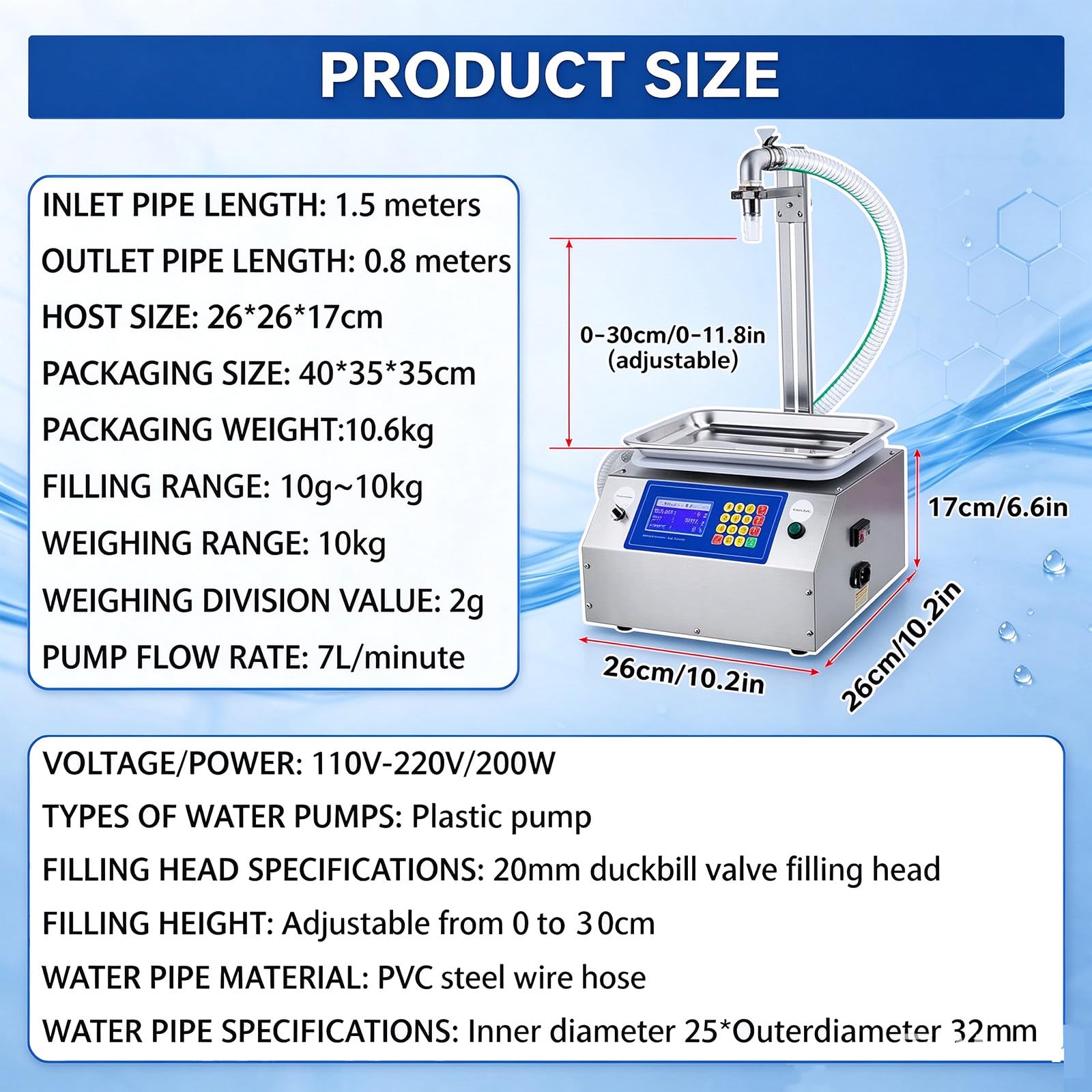 Riempitrice Automatica, Dosatore Digitale a Peso (10g-10kg) per Liquidi E Paste, Macchina da Banco da 200w con Pompa a Ingranaggi (7l/Min) per Crema di Sesamo, Salsa al Cioccolato PlasticPump