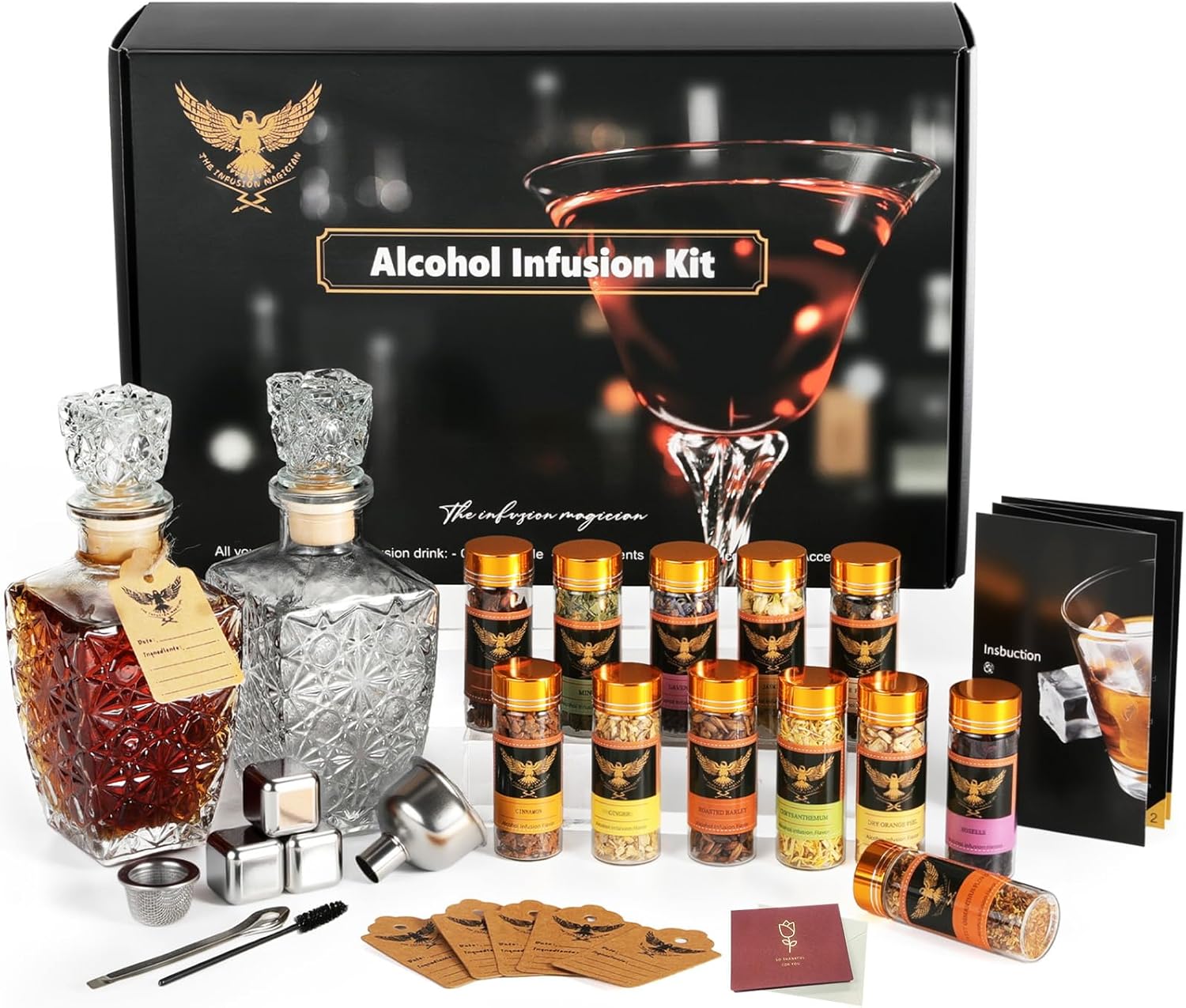 Alcohol Infusion Kit for Whiskey, Infusing Bourbon, Rye, Gin, Vodka, Tequila, Rum, Including Instructions Manual, Whiskey Gifts for Men, Home Bar Christmas Gifts for Men