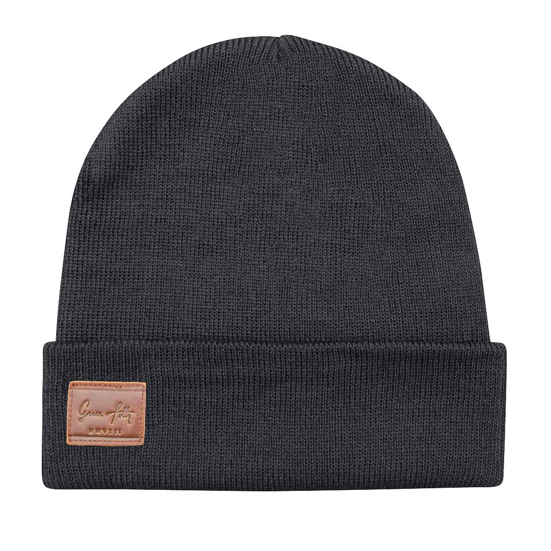 Grace Folly Men's Black Fold Up Beanie - Cuffed Acrylic Hat Beanies For Wo Or For (Black)
