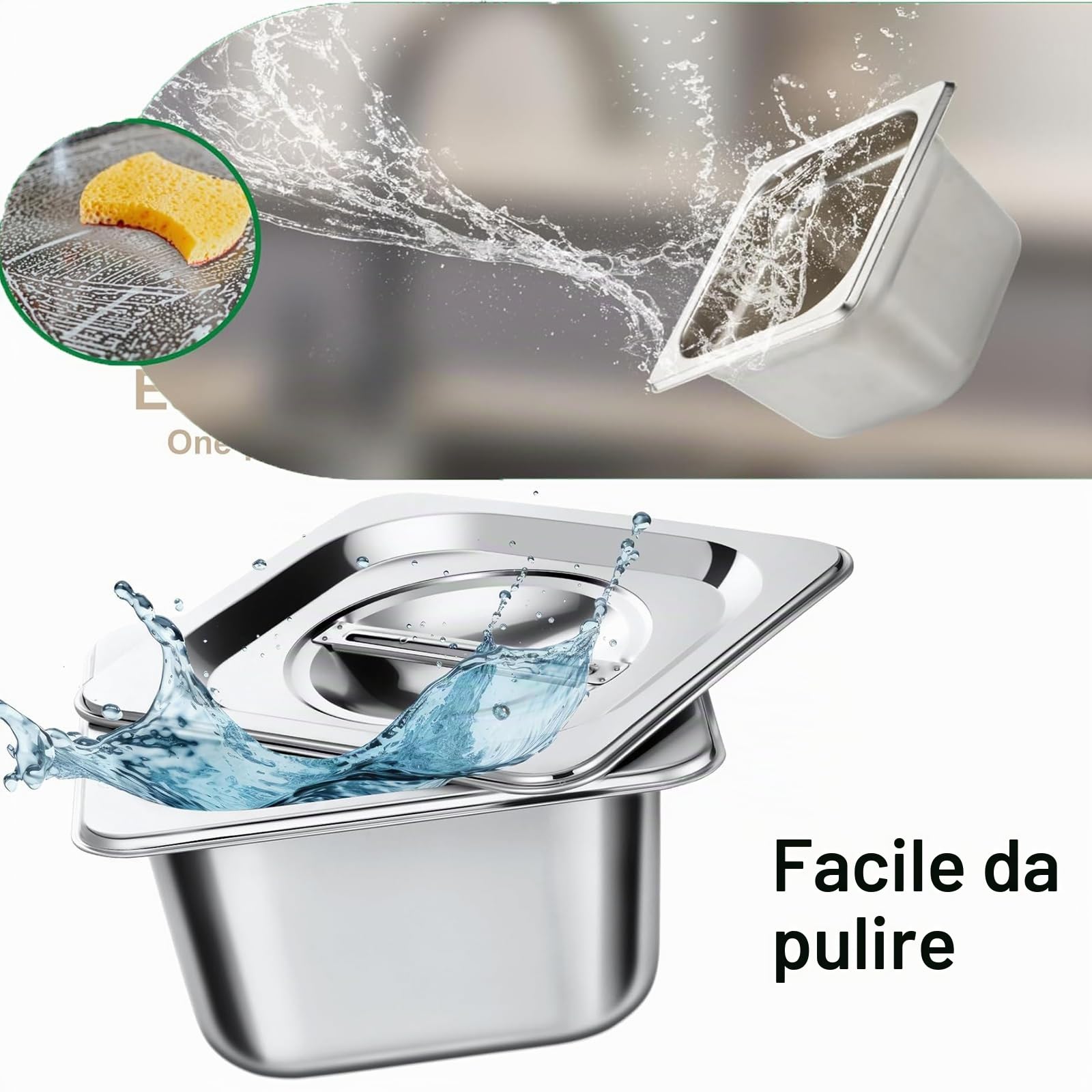 3 contenitore Gastro in acciaio inox coperchio, contenitore per gastronorm e alimenti